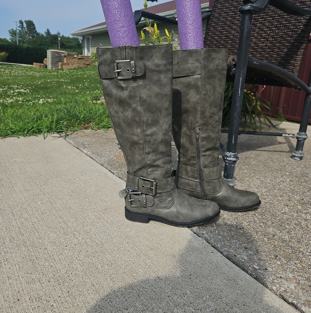 Milly Over-the-Knee Buckle Riding Boots in Gray